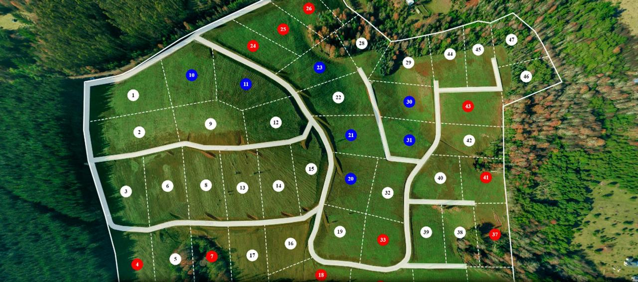 Vista aérea de un terreno dividido en parcelas